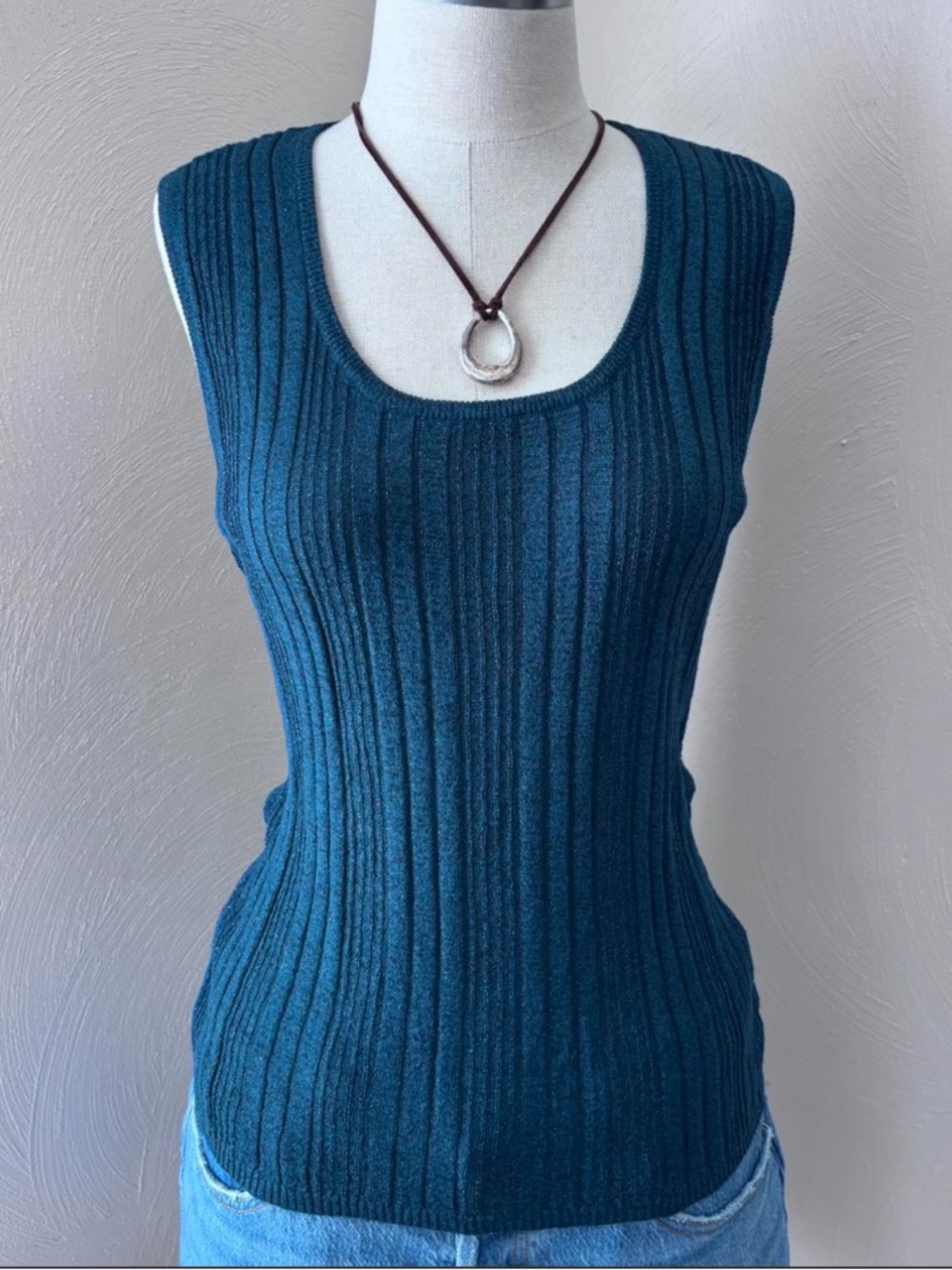 Chico's Teal Ribbed Metallic Tank